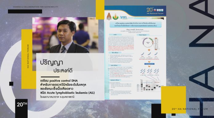 เตรียม positive control DNA สำหรับการตรวจวินิจฉัยระดับโมเลกุล ของโรคมะเร็งเม็ดเลือดขาว ชนิด Acute lymphoblastic leukemia (ALL)