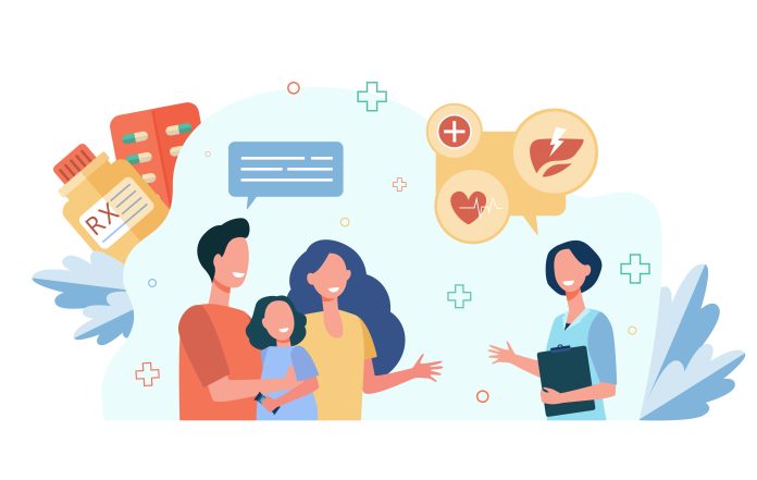 Parents and kid visiting pediatrician